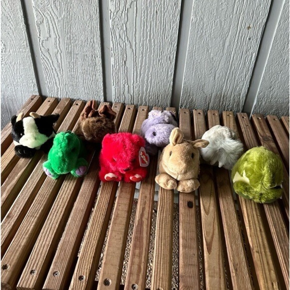 Puffkins Lot 8 Stuffed Animals Plush Cow Vintage Walrus Hippo Bear Bundle Toy